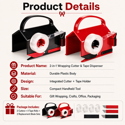 🎁2 Pack Dual-Use Wrapping Paper Cutter & Tape Dispenser Kit