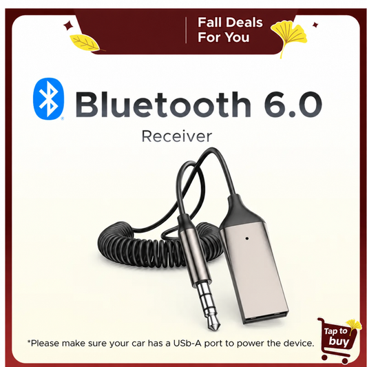 🚗🎵 Bluetooth 6.0 AUX Receiver – 3.5mm Wireless Audio Adapter with Built-In Mic for Hands-Free Calls 📞