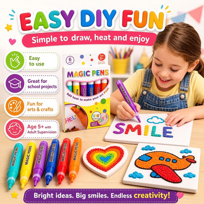 6-Color Magic Puffy Drawing Pens – Heat-Activated 3D Art Marker Set for Kids & DIY Crafts