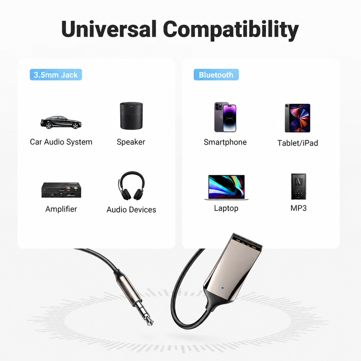 🚗🎵 Bluetooth 6.0 AUX Receiver – 3.5mm Wireless Audio Adapter with Built-In Mic for Hands-Free Calls 📞