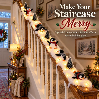 🔥 Hot Sale 40% OFF – Playful Penguin Snowy Stair Railing Decor 🐧❄️