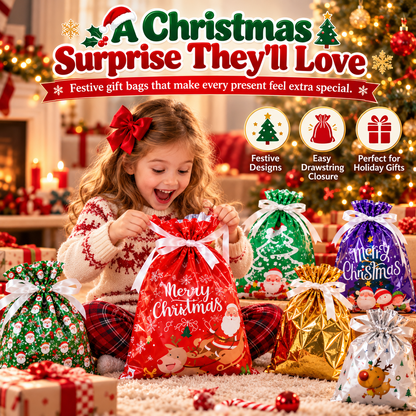 🎄 2026 Drawstring Christmas Gift Bags – Aluminum Foil Candy & Party Bags