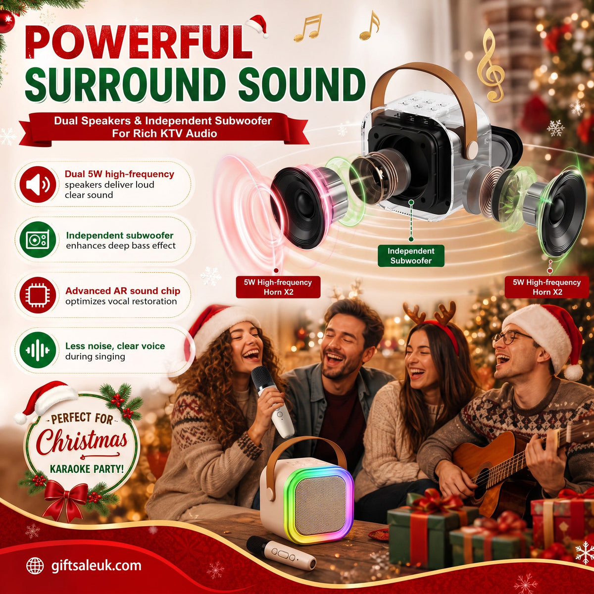 🎁Christmas Special 💥 Only £8.99✨🎵Mini Karaoke Machine for Kids with Wireless Microphones