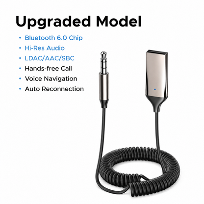 🚗🎵 Bluetooth 6.0 AUX Receiver – 3.5mm Wireless Audio Adapter with Built-In Mic for Hands-Free Calls 📞