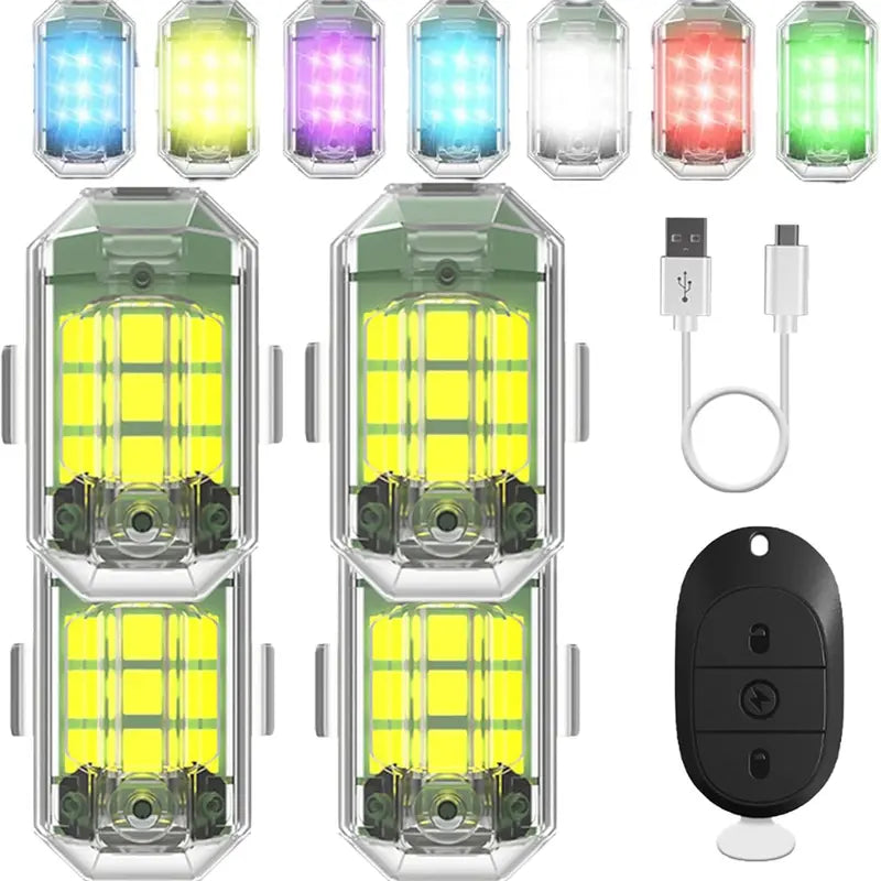 🚨 Rechargeable Wireless RGB LED Strobe Lights – High Brightness & Remote Control for Cars, Bikes & Drones ✨