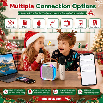 🎁Christmas Special 💥 Only £8.99✨🎵Mini Karaoke Machine for Kids with Wireless Microphones