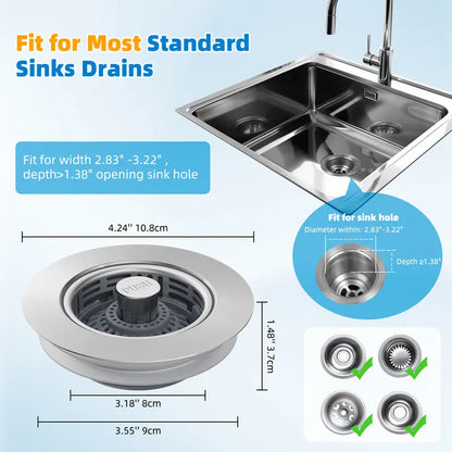 🚰 3-in-1 Stainless Steel Sink Strainer & Pop-Up Stopper – Removable Basket for 3½″ Drains ✨