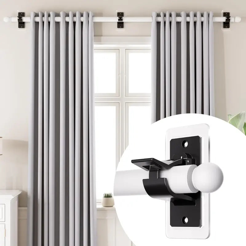 🏡 No-Drill Double Curtain Rod Brackets – Self-Adhesive 4-Pack - Rustic Brown