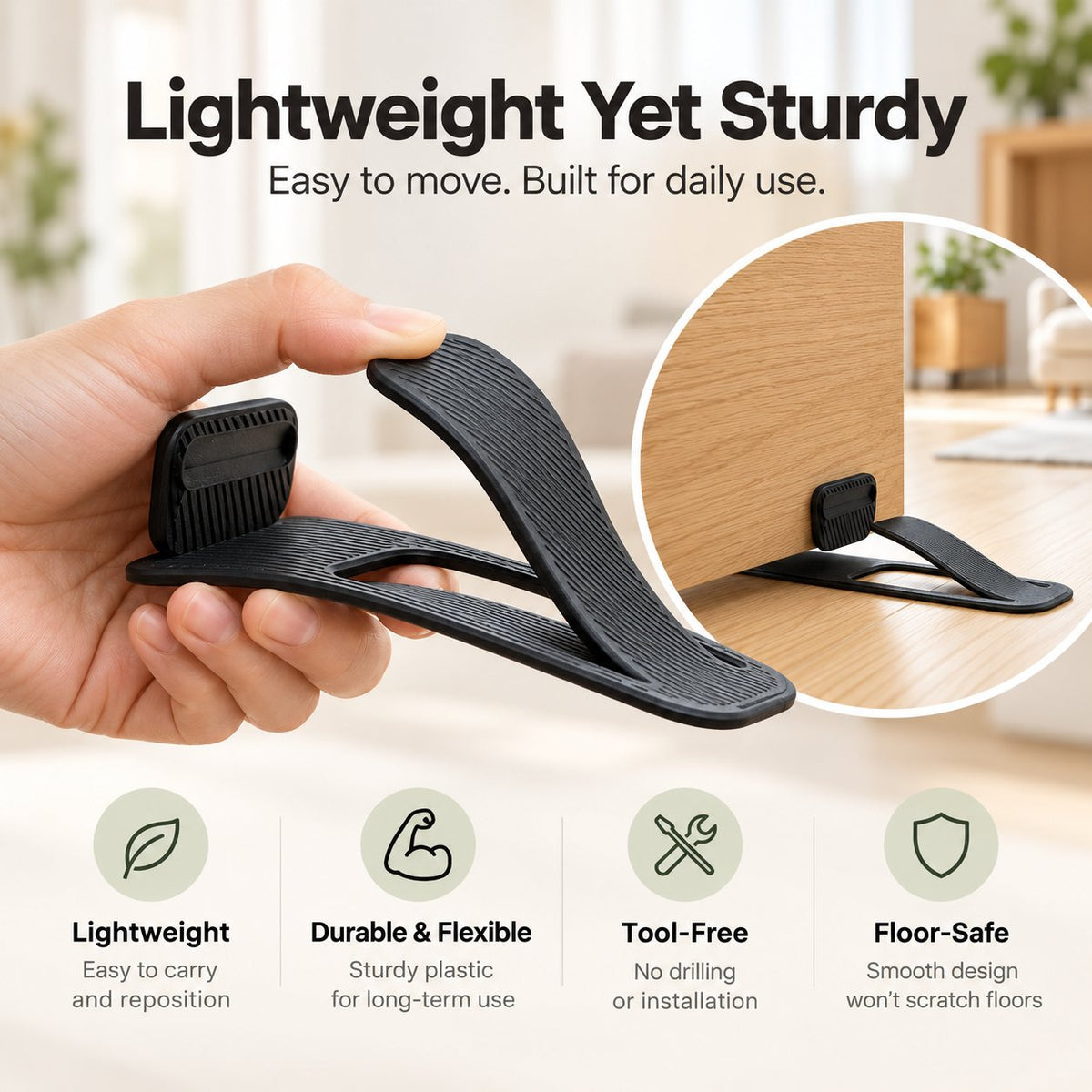 Flexible Door Stopper – Easy-to-Use Door Holder for Home, Bedroom, Bathroom & Everyday Use