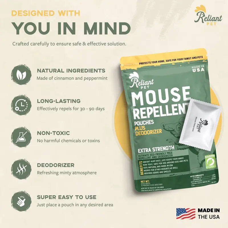 🐭 Mouse Repellent Pouches – Peppermint & Cinnamon Oil Deterrent for Cars, Homes & Garages