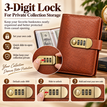 💰🔒 A6 PU Leather Savings Binder – 100 Clear Pockets & Resettable Combination Lock ✨