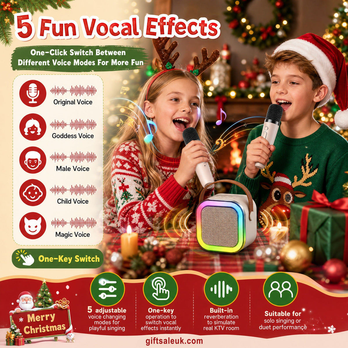 🎁Christmas Special 💥 Only £8.99✨🎵Mini Karaoke Machine for Kids with Wireless Microphones