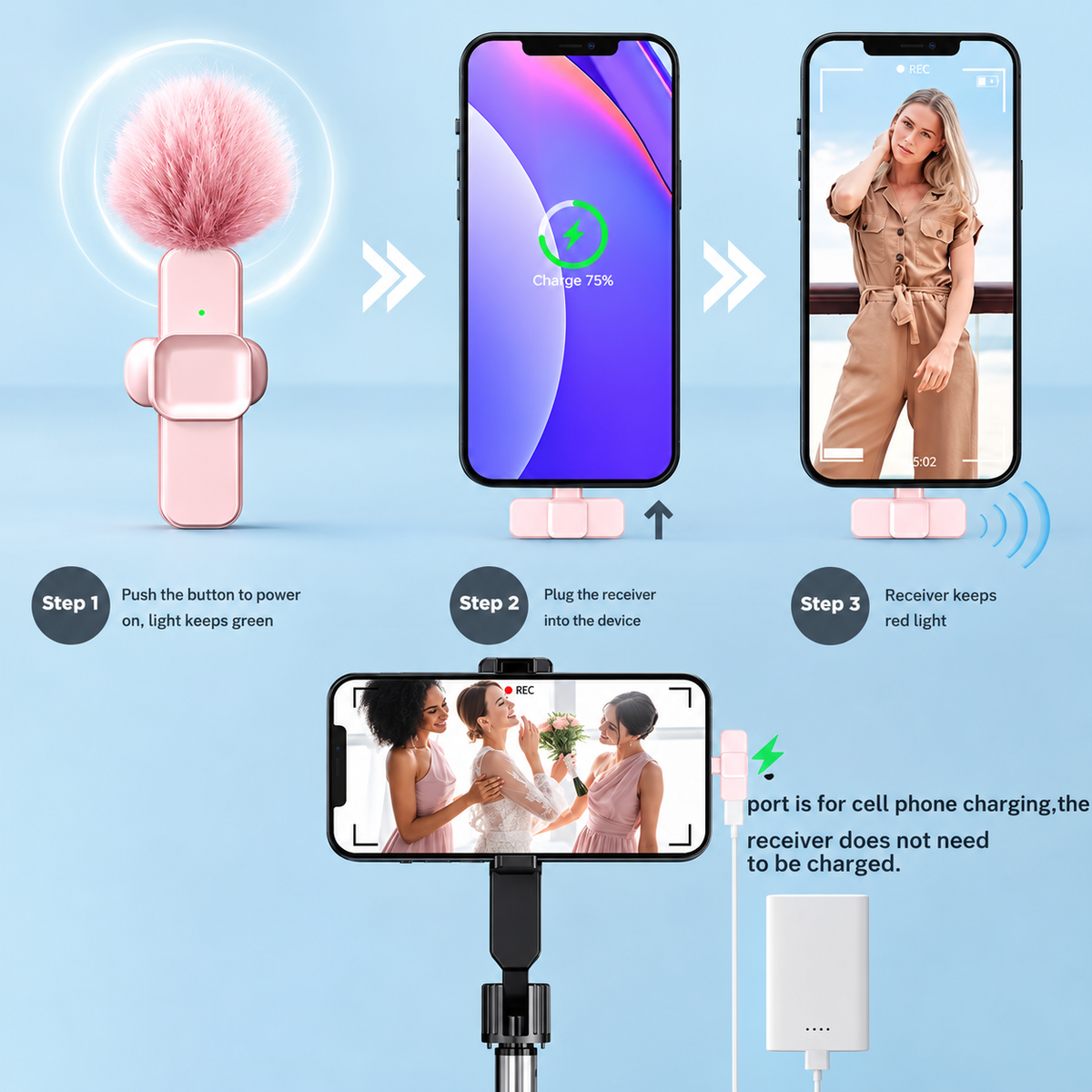 🎙️ Mini Wireless Lapel Microphone – Plug & Play, Noise Reduction & USB-C/Lightning Compatibility 📱