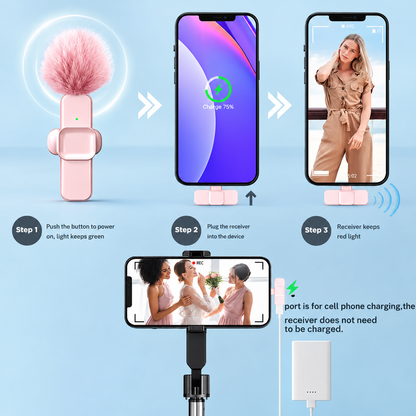 🎙️ Mini Wireless Lapel Microphone – Plug & Play, Noise Reduction & USB-C/Lightning Compatibility 📱