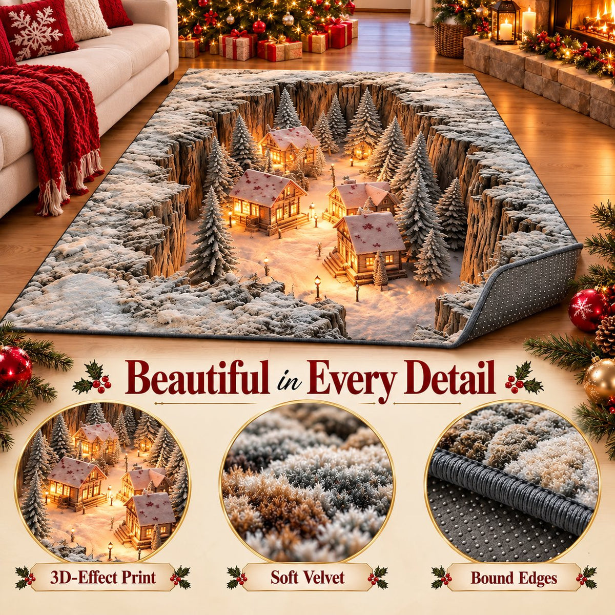☘️🎀Optical Illusion Christmas Scene Rug | Bring A Hidden Winter Village