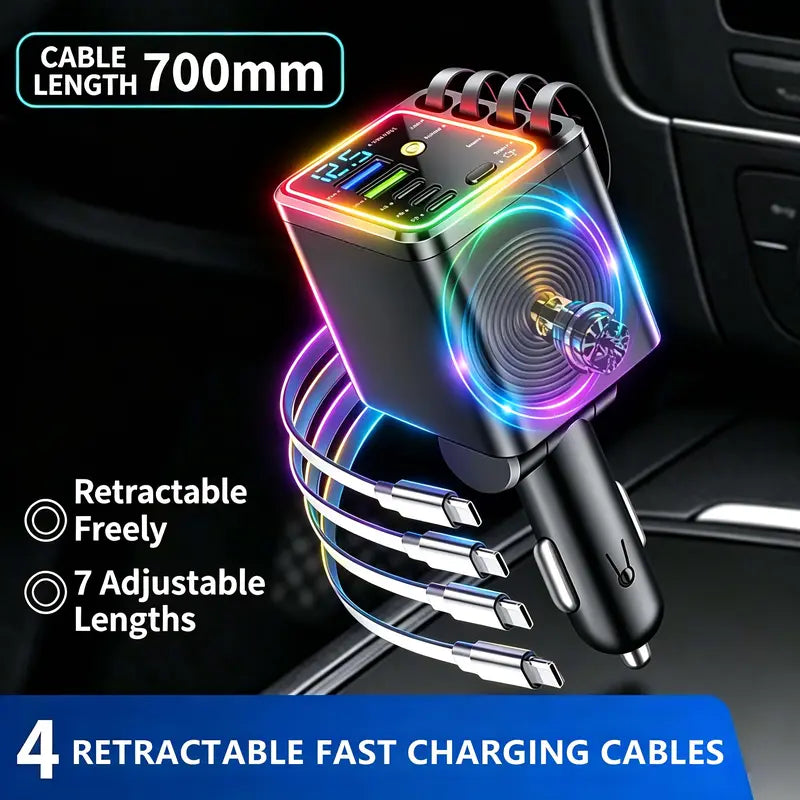 ⭐⭐120W 4-in-1 Power Hub with Galaxy Star Projector & Retractable Cables