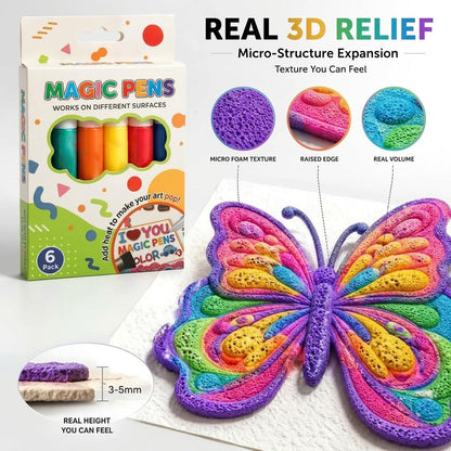 6-Color Magic Puffy Drawing Pens – Heat-Activated 3D Art Marker Set for Kids & DIY Crafts