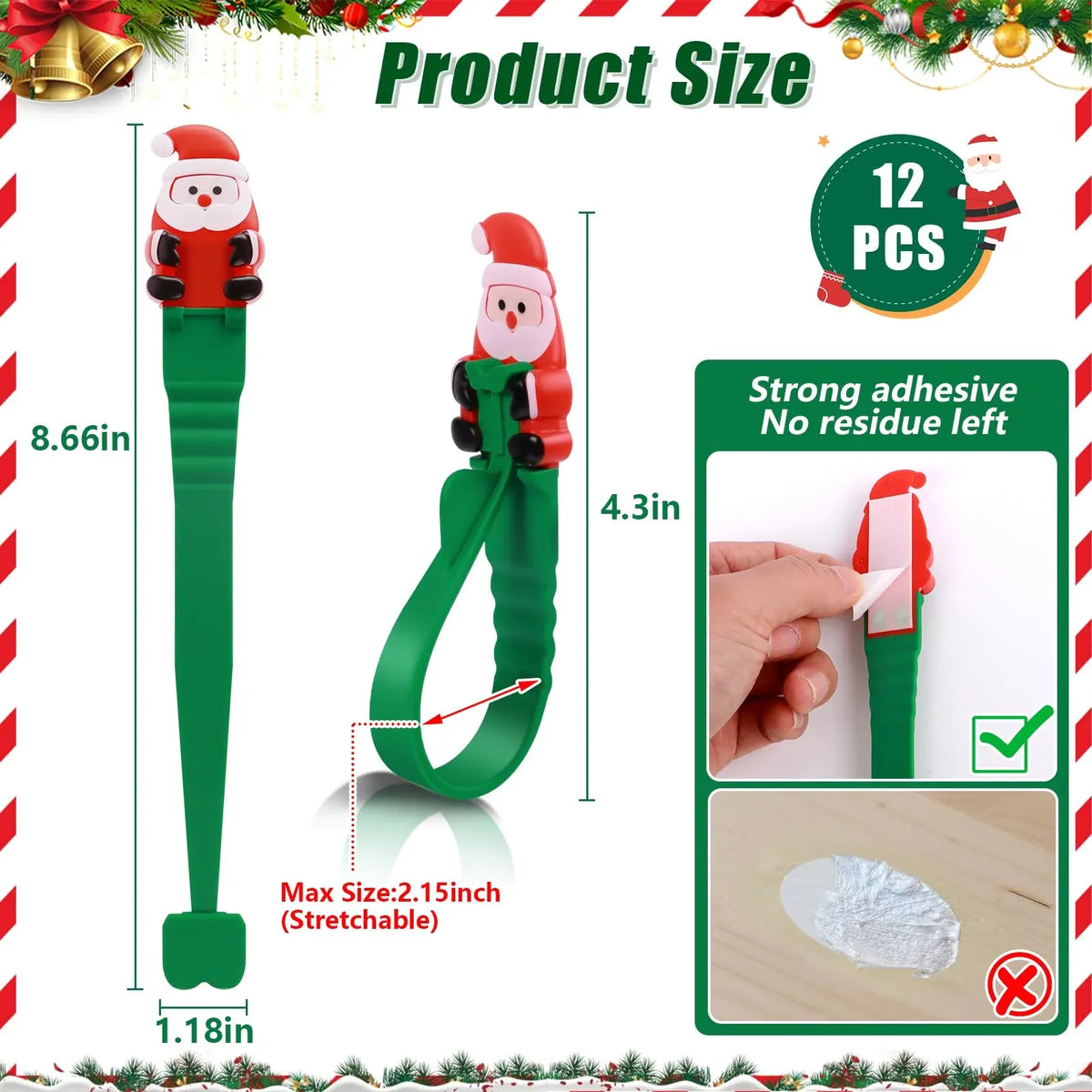 ⏳ Last Day 49% OFF – 🎄No-Drill Christmas Garland Hangers | 12 Santa Adhesive Hooks Holding Up To 5 lbs For Stockings, Wreaths & Holiday Decorations🎅 🎅