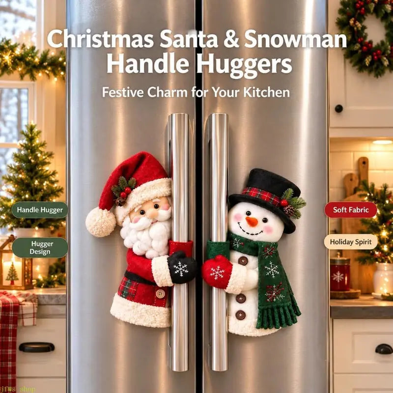 Plush Christmas Handle Huggers – Santa & Snowman Appliance Handle Covers for Festive Kitchen Decor