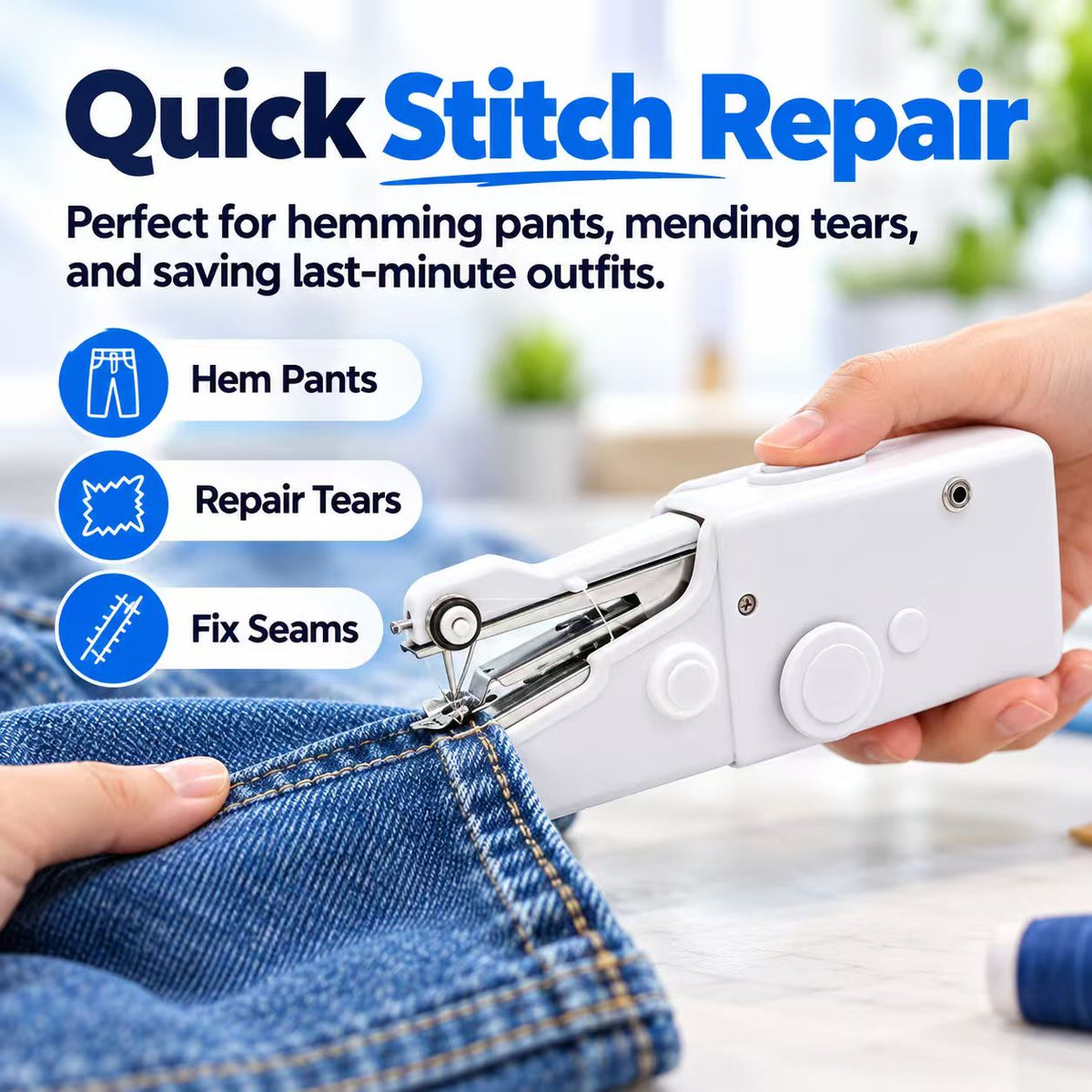 Portable Handheld Mini Sewing Machine – Compact Cordless Fabric Repair Tool for Clothes, Curtains & DIY Sewing