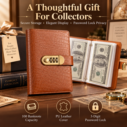 💰🔒 A6 PU Leather Savings Binder – 100 Clear Pockets & Resettable Combination Lock ✨