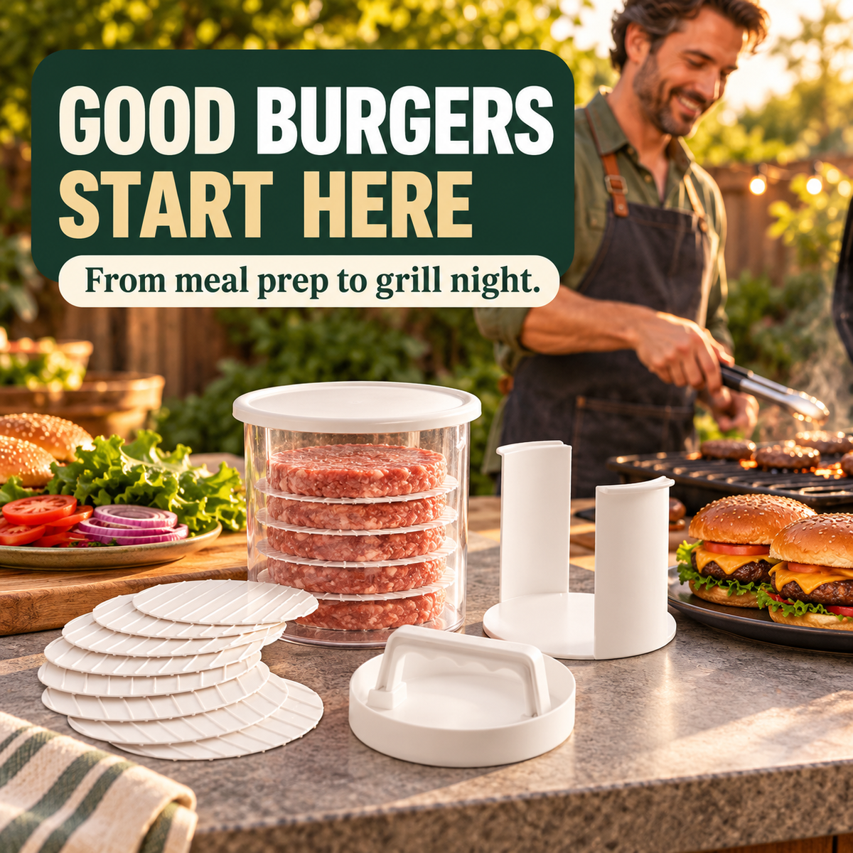 🍔 Burger Patty Press & Storage Set | Prep, Stack & Chill