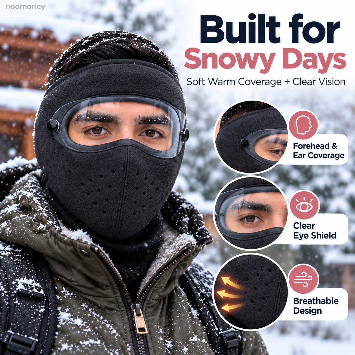 ❄️ Winter Face Cover with Clear Eye Shield – Adjustable Cold-Weather Balaclava 🥽