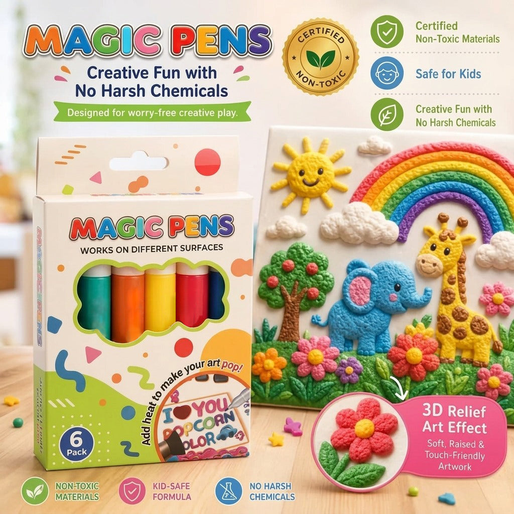 6-Color Magic Puffy Drawing Pens – Heat-Activated 3D Art Marker Set for Kids & DIY Crafts