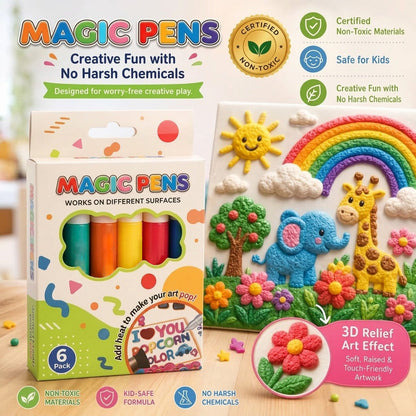 6-Color Magic Puffy Drawing Pens – Heat-Activated 3D Art Marker Set for Kids & DIY Crafts