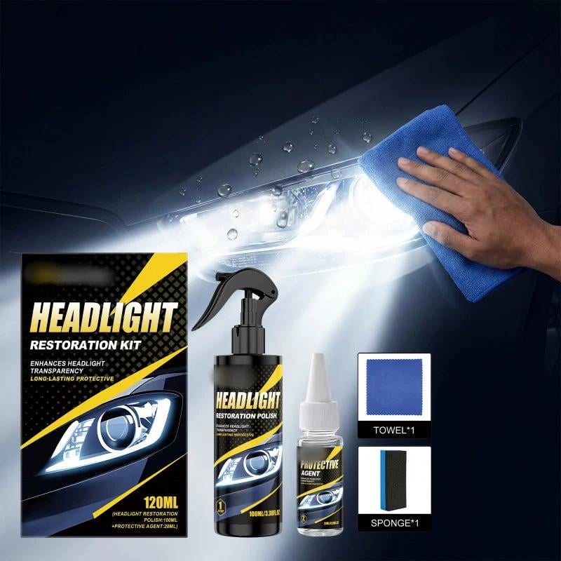 🎉🔆 Professional Car Headlight Restoration Kit – Removes yellowing & scratches, restores clarity & UV protection – easy DIY solution ✨