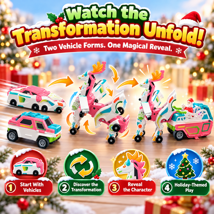 2-in-1 Transforming Christmas Unicorn & Santa Sleigh – Magical Vehicle Transformation Toy & Holiday Gift 🎁