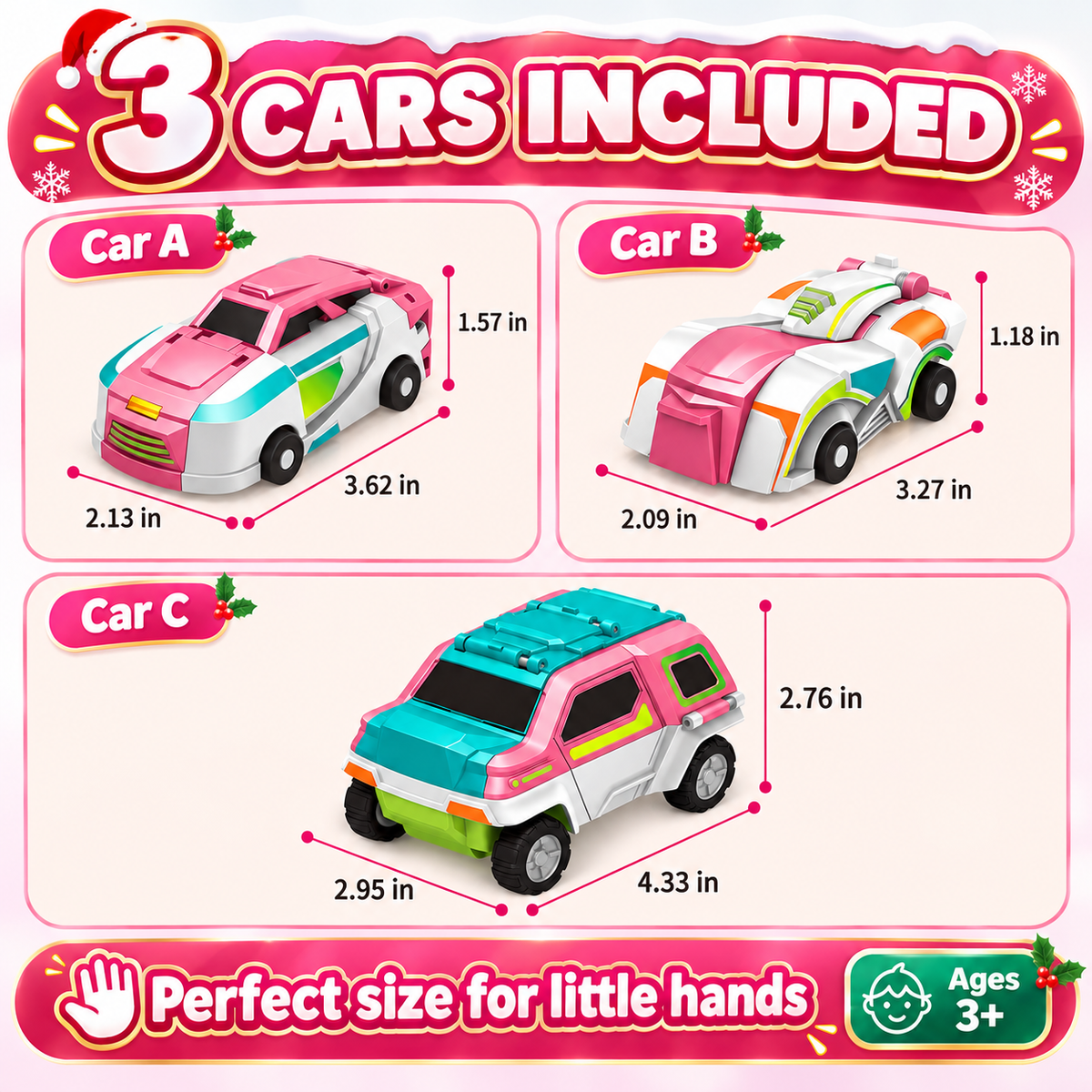 🎄🚗 3-in-1 Magnetic Transforming Christmas Car Set