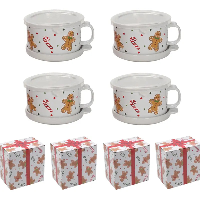 🍲🍲Temp-tations Set of 4 Mug Meals with Lid-it Lids & Gift Boxes – 25-oz Oven-to-Table Mugs for Soup, Oatmeal, Pasta & Desserts