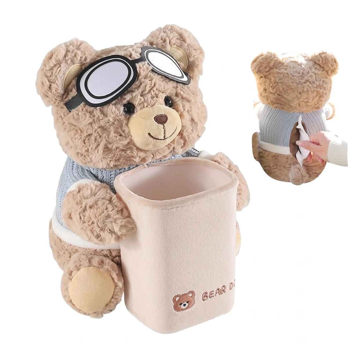 Plush bear car organizer and tissue holder