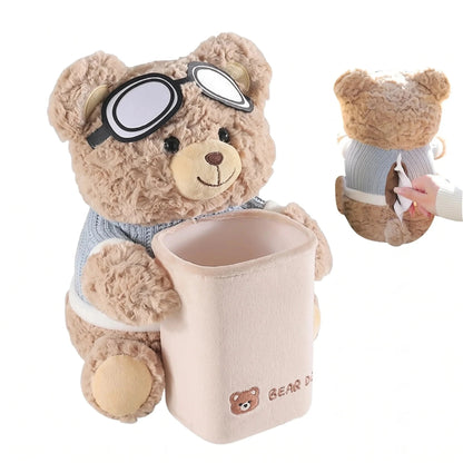 Plush bear car organizer and tissue holder