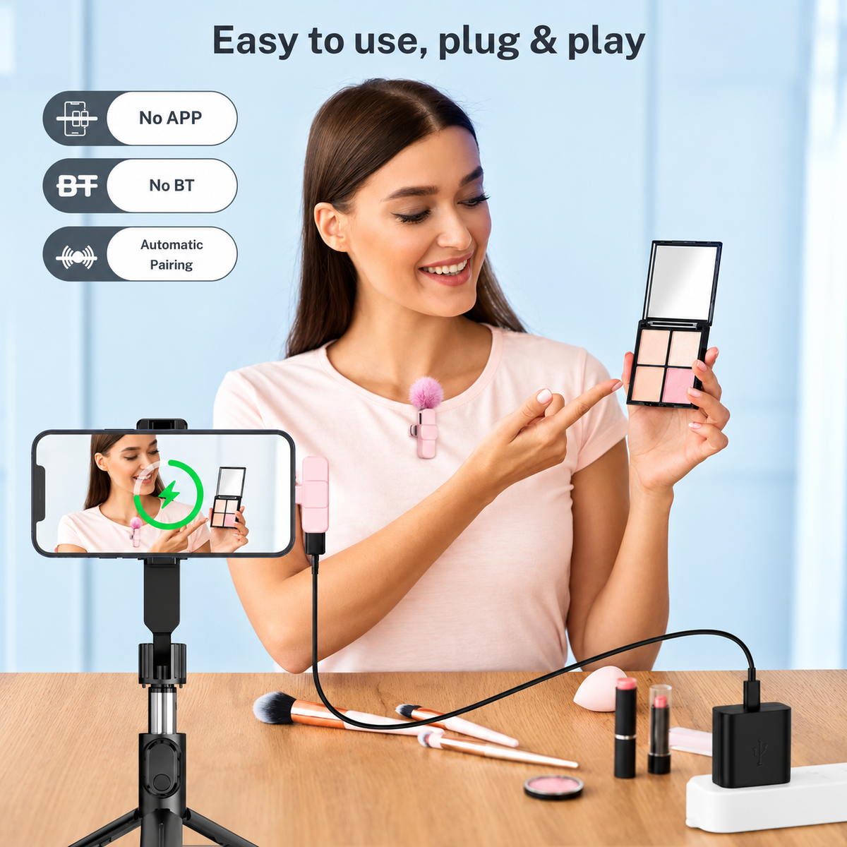 🎙️ Mini Wireless Lapel Microphone – Plug & Play, Noise Reduction & USB-C/Lightning Compatibility 📱
