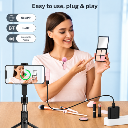 🎙️ Mini Wireless Lapel Microphone – Plug & Play, Noise Reduction & USB-C/Lightning Compatibility 📱