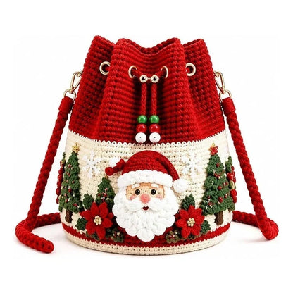 🎄 3D Christmas Crochet Bucket Bag – Festive Crossbody Purse with Detachable Strap