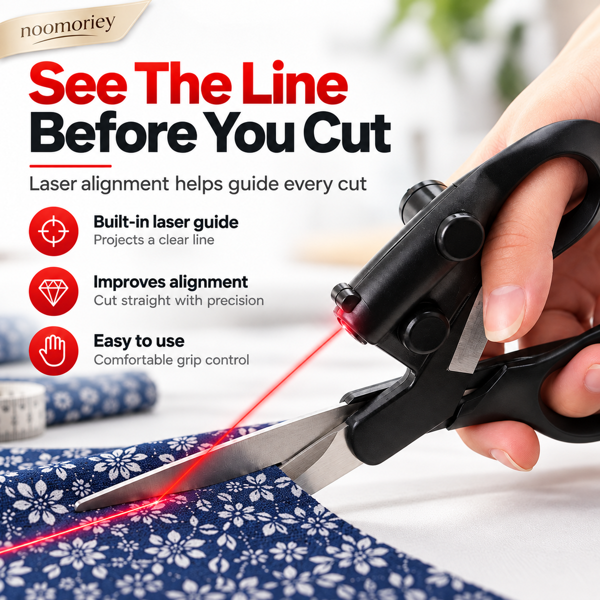 ✂️🔴 Laser-Guided Sewing Scissors – Multi-Purpose Scissors with Infrared Cutting Guide 🧵