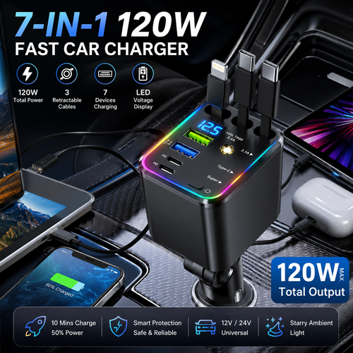 7-in-1 retractable car charger
