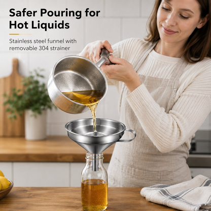 🍳✨ Heavy-Duty Stainless Steel Kitchen Funnel with Strainer Included 🥣