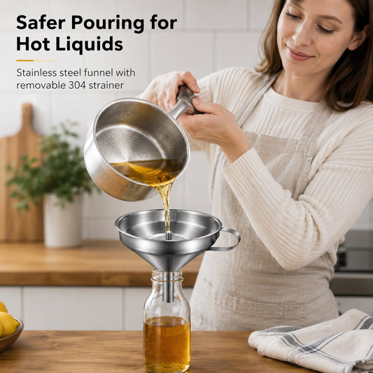 🍳✨ Heavy-Duty Stainless Steel Kitchen Funnel with Strainer Included 🥣