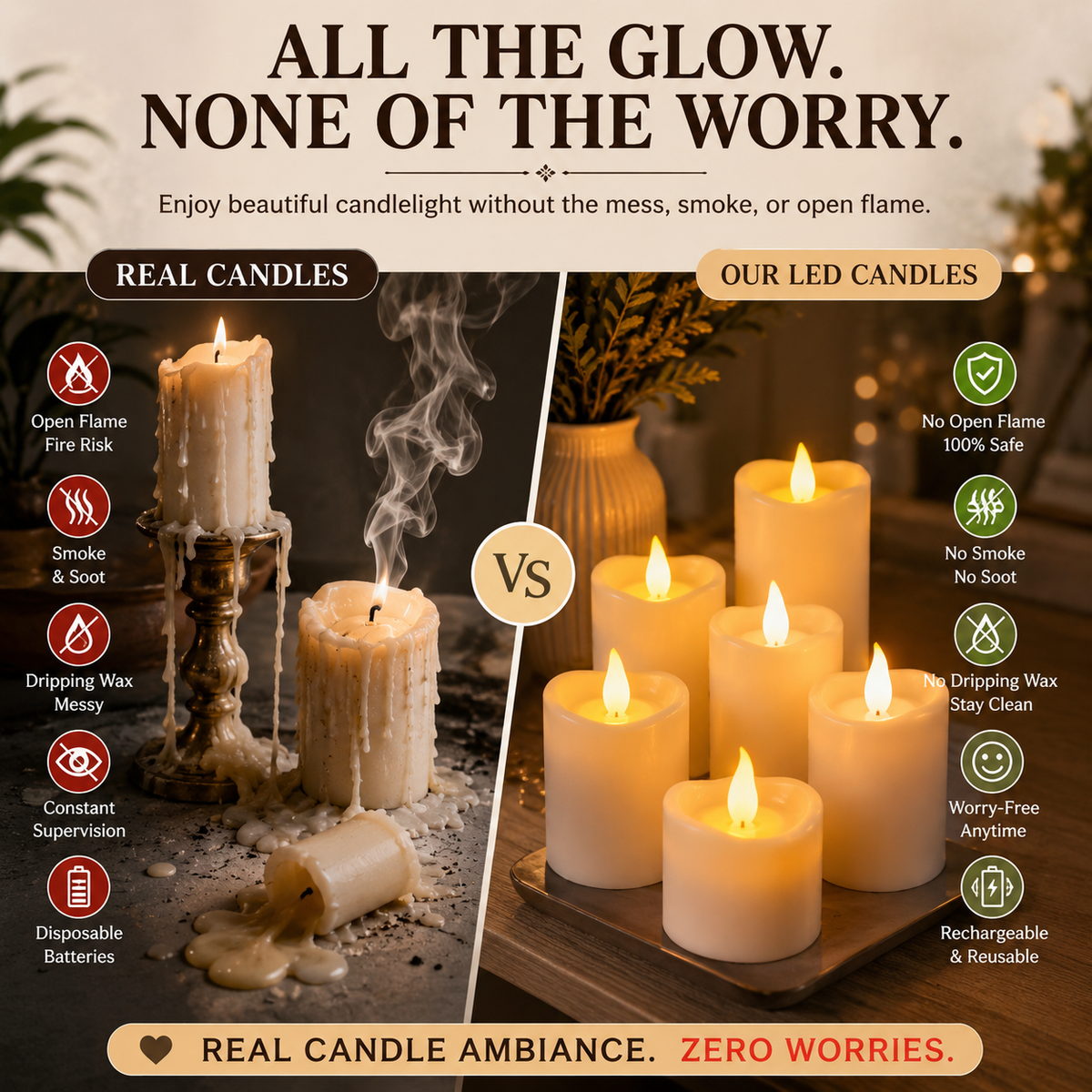 🕯️ 12-Pack USB-C Rechargeable Flameless LED Tealights – Remote, Timer & Charging Station ✨