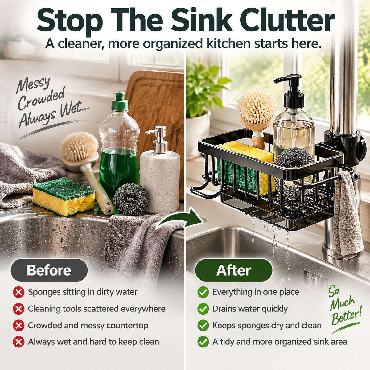 ✨✨ Faucet Sink Organizer Rack – Keep Your Kitchen Sink Clean & Clutter-Free