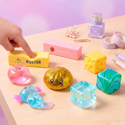 🎁🌈8-Piece Stress Relief Fidget Toy Bundle – Assorted Glitter Squishies & Sensory Toys for Kids, Gifts, Party Favors & Desk Fun