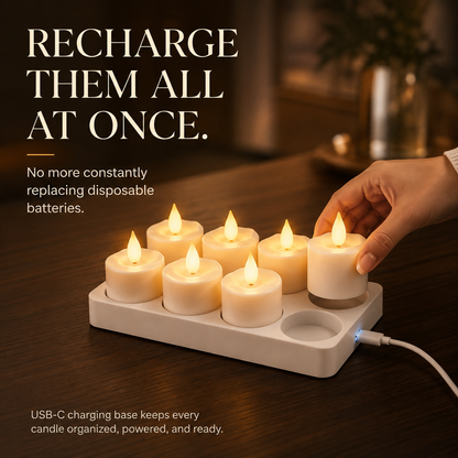 🕯️ 12-Pack USB-C Rechargeable Flameless LED Tealights – Remote, Timer & Charging Station ✨