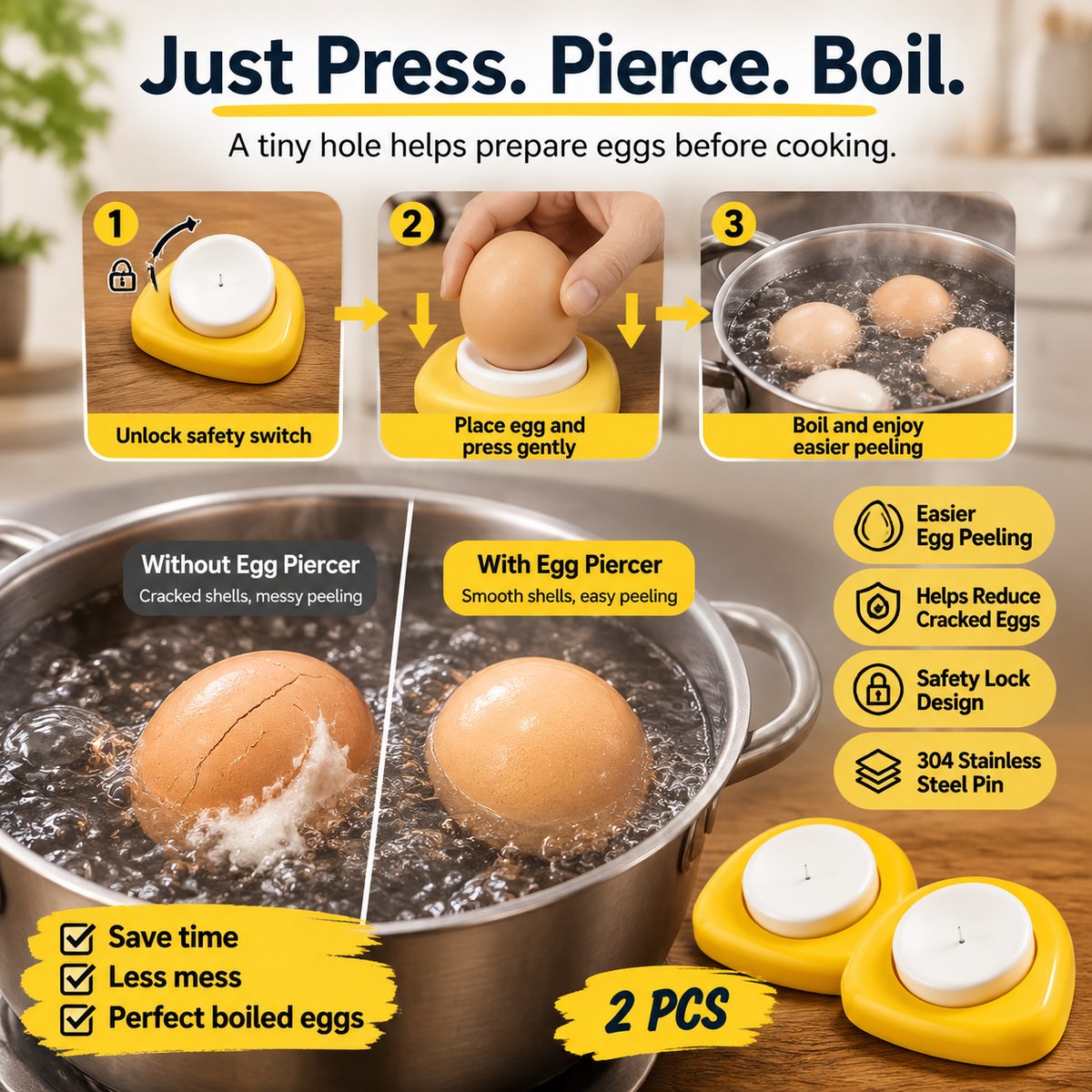 Rotary safety-lock egg puncher kitchen tool