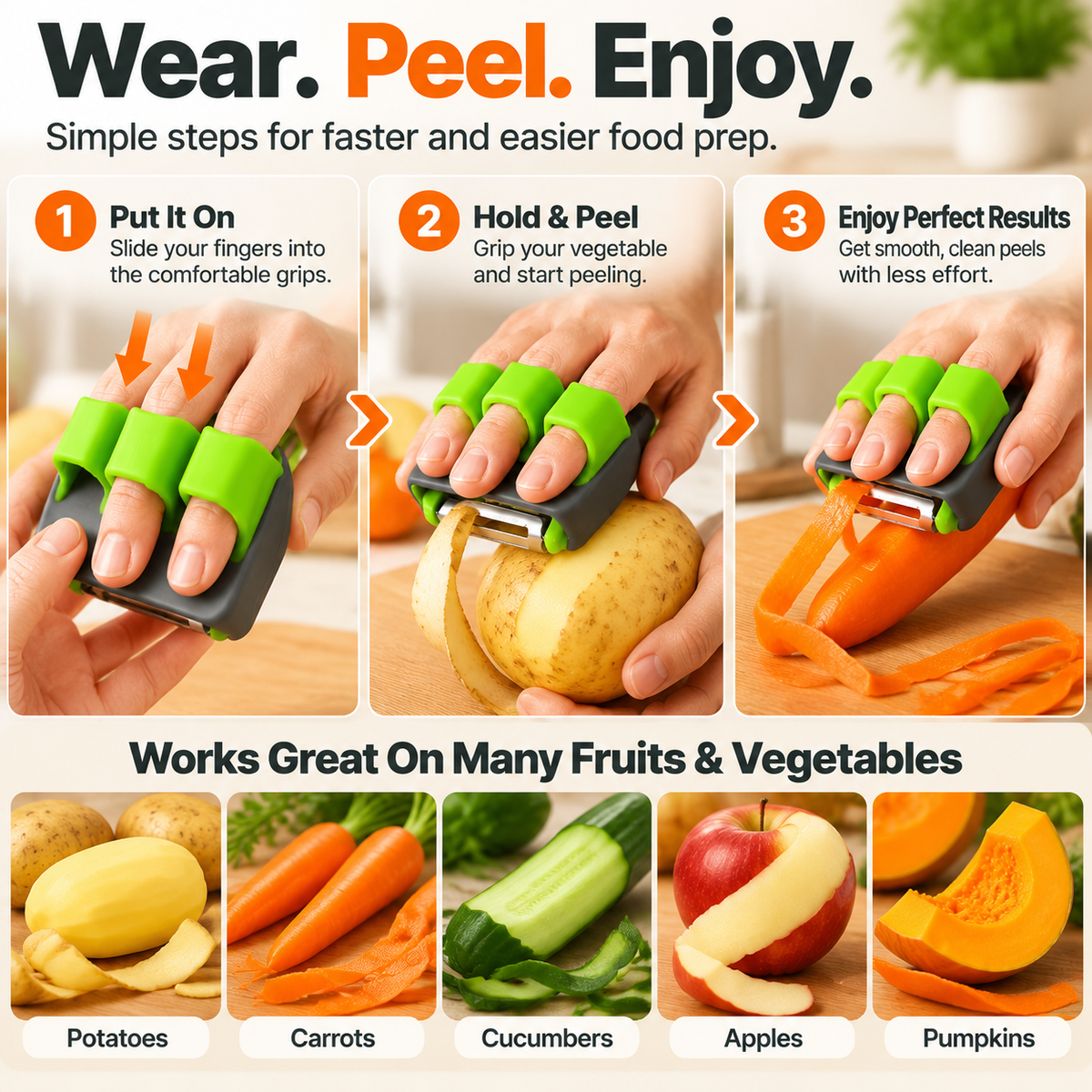 🥕  Palm Vegetable Peeler – Finger Grip Kitchen Tool for Faster & Easier Food Prep