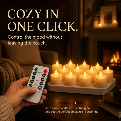 🕯️ 12-Pack USB-C Rechargeable Flameless LED Tealights – Remote, Timer & Charging Station ✨
