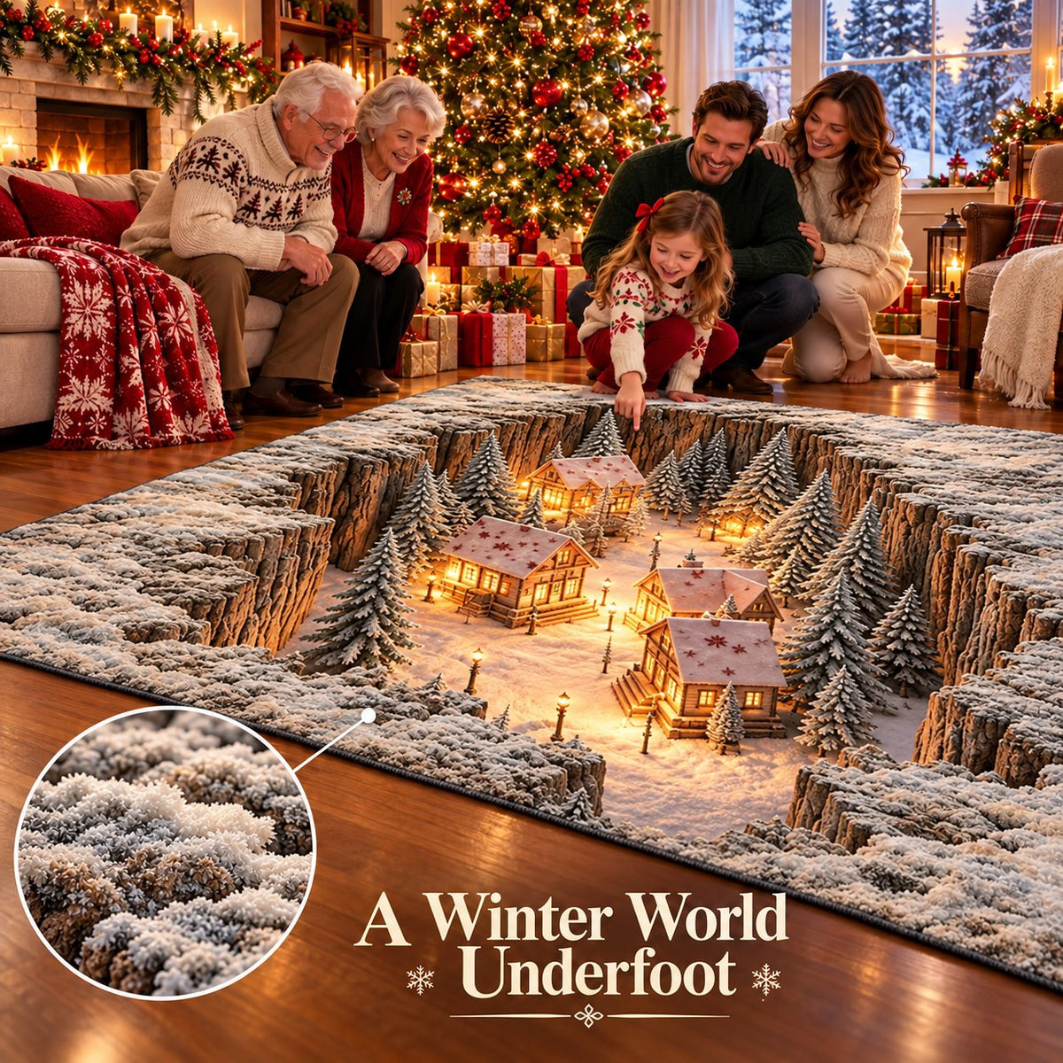 ☘️🎀Optical Illusion Christmas Scene Rug | Bring A Hidden Winter Village